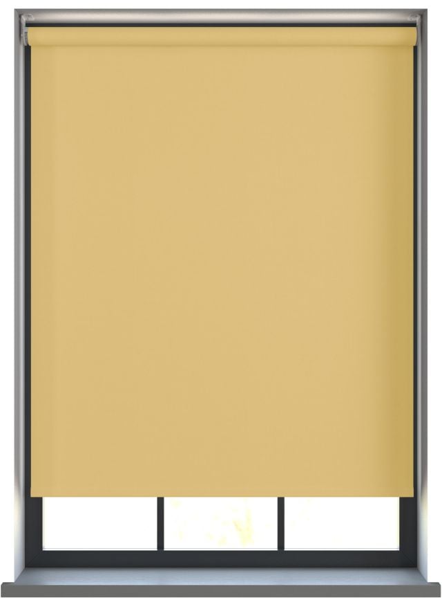 Our Amor Pastel Yellow Roller blind in a living room window.