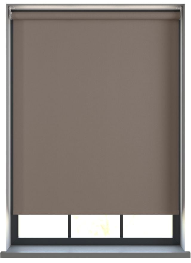 Our Amor Coffee Roller blind in a living room window.