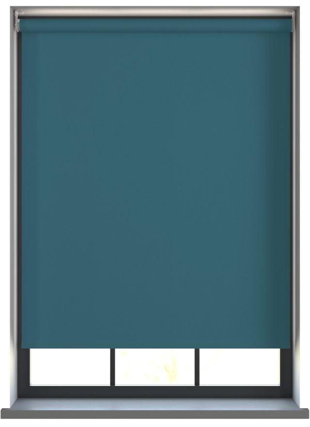 Our Amor Ocean Green Roller blind in a living room window.