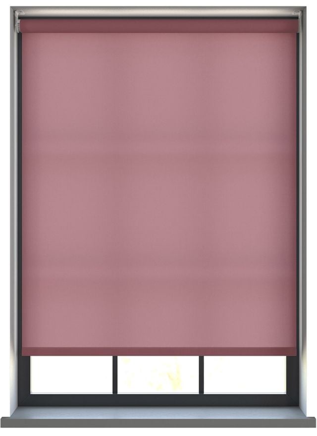 Our Burst Blushed Plum Roller blind in a living room window.