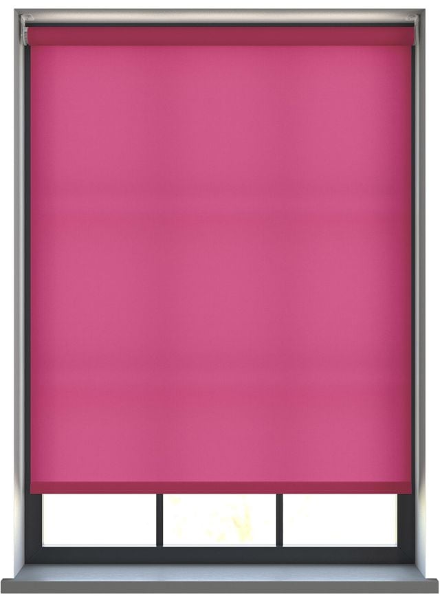 Our Burst Vibrant Pink dimout roller blind in the living room window.