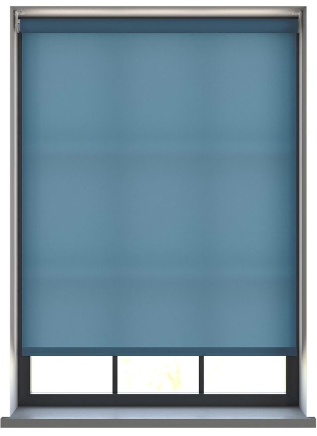 Our Burst Pastel Blue dimout roller blind in the bedroom window.